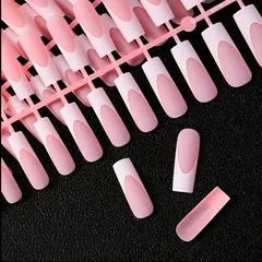 Гелеві тіпси для нарощування з французьким манікюром MAFANAILS матові Квадрат L 120 шт рожеві з білим френчем (398)