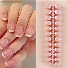 Гелеві тіпси для нарощування з французьким манікюром Mafanails глянцеві Квадрат S 120 шт рожево-персикові з білим френчем (408)