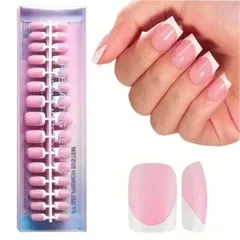 Гелеві тіпси для нарощування з французьким манікюром Soft Gel матові Квадрат S 150 шт рожево-білі (113)