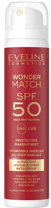 Спрей-фіксатор Eveline Wonder Match під/на макіяж ультралегкий SPF 50, 75 мл