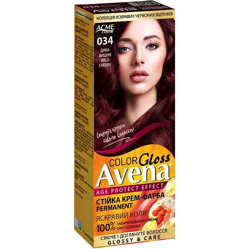 Cтійка крем-фарба для волосся Avena Gloss Color дика вишня 34 133 мл