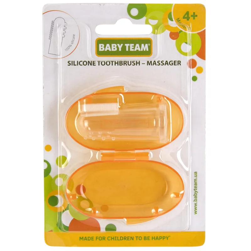 Зубна щітка-масажер дитяча BABY TEAM (Бебі тім) артикул 7200 силіконова з контейнером з 4-х місяців