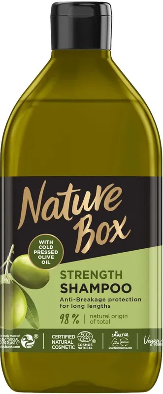 Шампунь Nature Box для зміцнення довгого волосся та протидії ламкості з оливковою олією холодного віджиму 385 мл