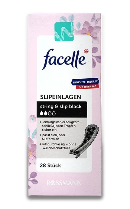 Прокладки жіночі щоденні Facelle String&Slip чорні 28 шт
