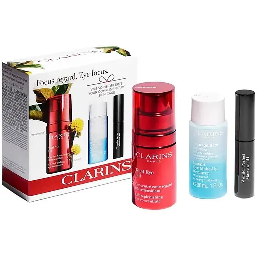 Подарунковий набір Clarins Gift Set Vp Loyalty Total Eye Lift: крем-ліфтинг для очей, 15 мл + засіб для зняття макіяжу з очей, 30 мл + туш для вій, 3 мл