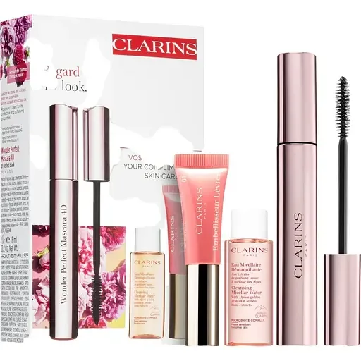 Подарунковий набір Clarins Gift Set Wonder Perfect Mascara 4D: Туш для вій, 7 мл + Міцелярна вода, 10 мл + Блиск для губ, 5 мл