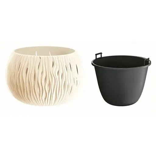 Горщик для квiтiв Prosperplast Sandy Bowl круглий з вкладишем, 290 мм, крем (23063-728)