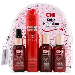 Дорожній набір для волосся "Захист кольору" CHI Rose Hip Color Protection Travel Kit (cond/59ml + shmp/59ml + tonic/59ml + hair/spray/74g)