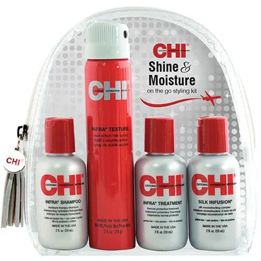 Дорожній набір для волосся CHI Shine & Moisture Travel Kit (mask/59ml + shmp/59ml + silk/59ml + hair/spray/74g)