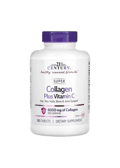 Колаген з вітаміном C для шкіри та імунітету Super Collagen + C - 180 tabs 21st Century (388971678)