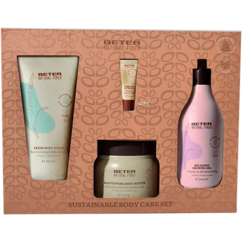 Набір Beter (Бетер) для тіла Sustainable body care (гель для душу 300 мл+скраб 180 мл+масло для тіла 227 г+бальзам для губ 5 мл)