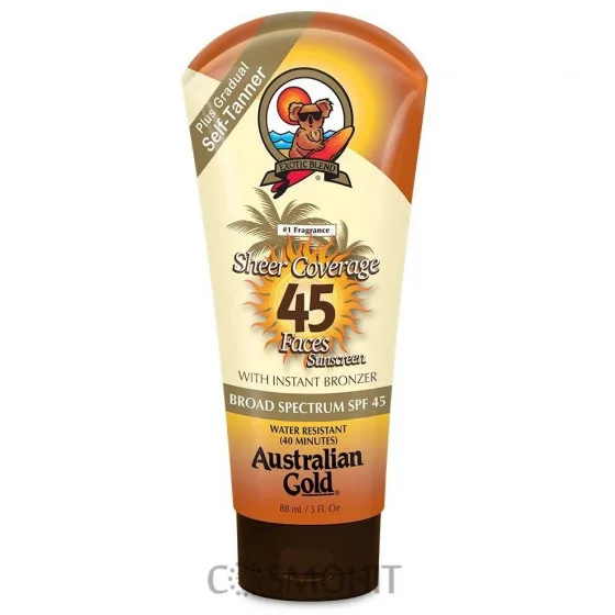 Australian Gold Sheer Coverage Faces with Instant Bronzer SPF 45 - Сонцезахисний крем для обличчя з бронзаторами SPF 45