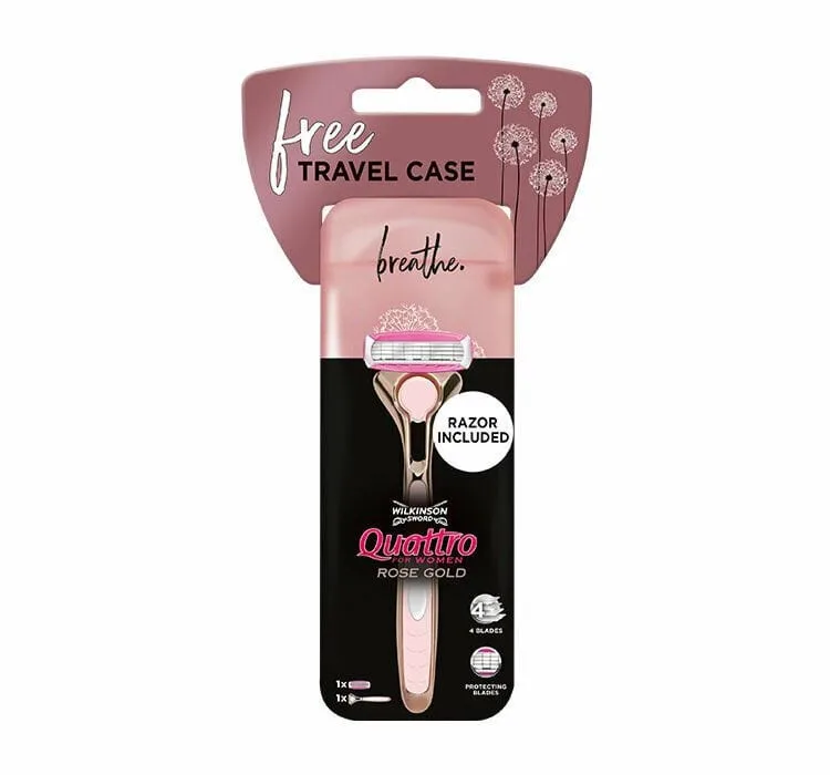 Wilkinson Quattro Rosegold станок жіночий в тревел кейсі +1 картридж, 4лезa