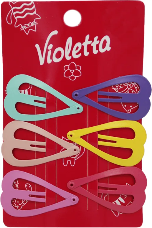 Набір затискачів для волосся Violetta у формі сердечок 6 шт