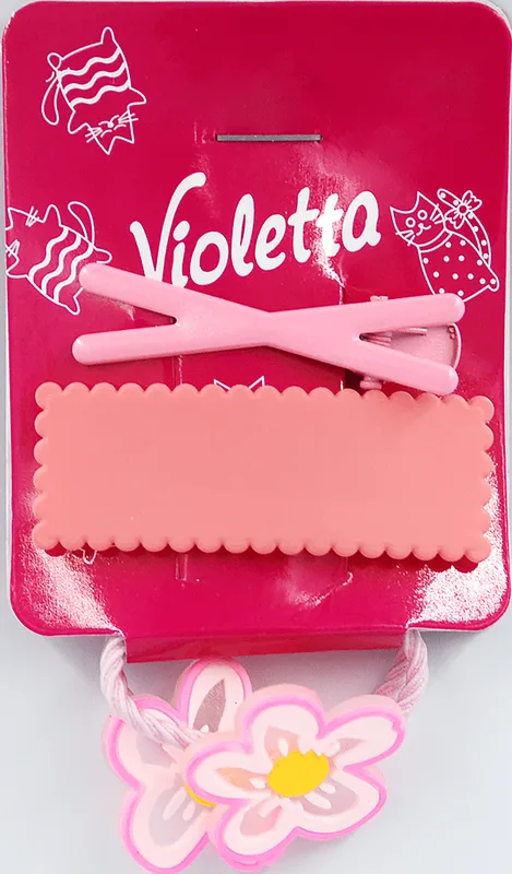 Дитячий набір шпильок для волосся Violetta ніжний в пастельних тонах (2 затискачі + 2 гумки) 1 шт