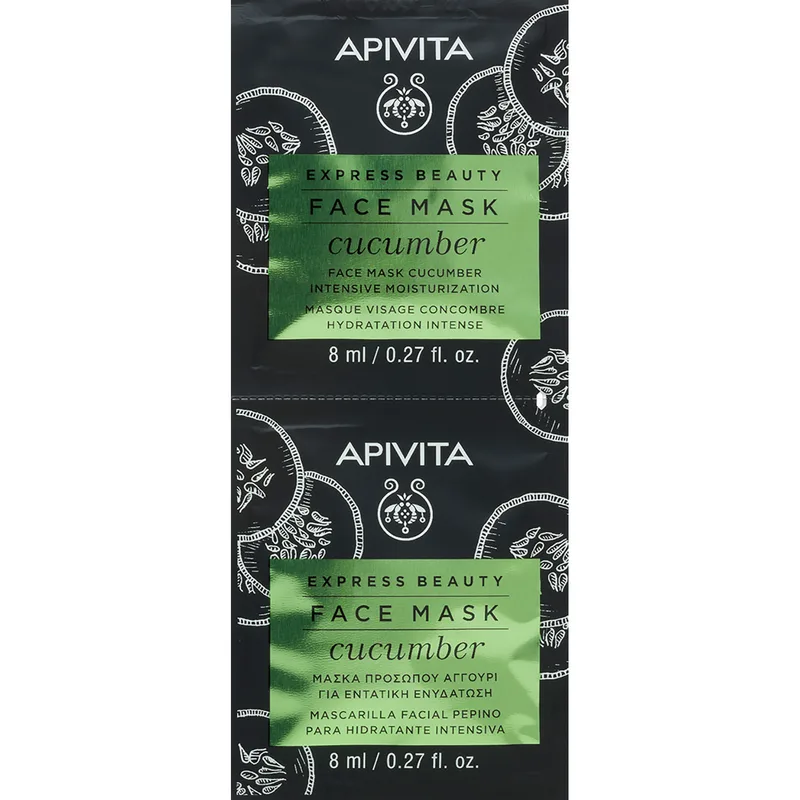 Маска для обличчя Apivita Express Beauty Інтенсивне зволоження, з огірком 16 мл (2 шт. по 8 мл)