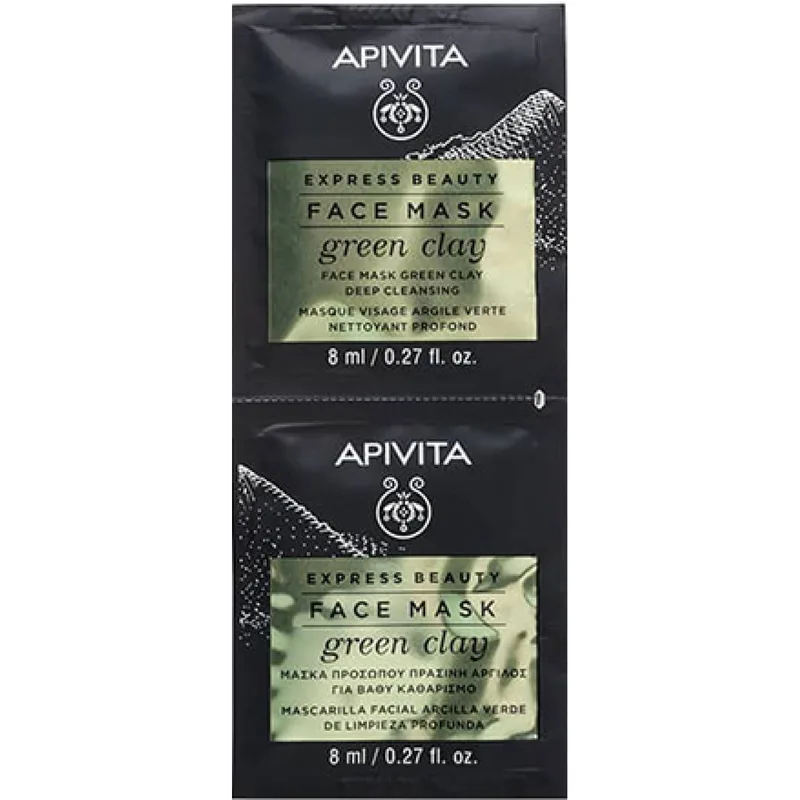 Маска для обличчя Apivita Express Beauty Глибоке очищення, із зеленою глиною, 2 шт. по 8 мл