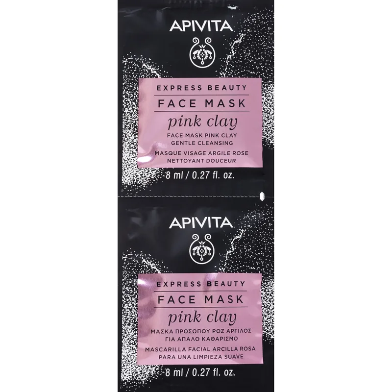 Маска для обличчя APIVITA (Апівіта) EXRTESS BEAUTY (Експрес бьюті) делікатно очищуюча з рожевою глиною по 8 мл 2 шт