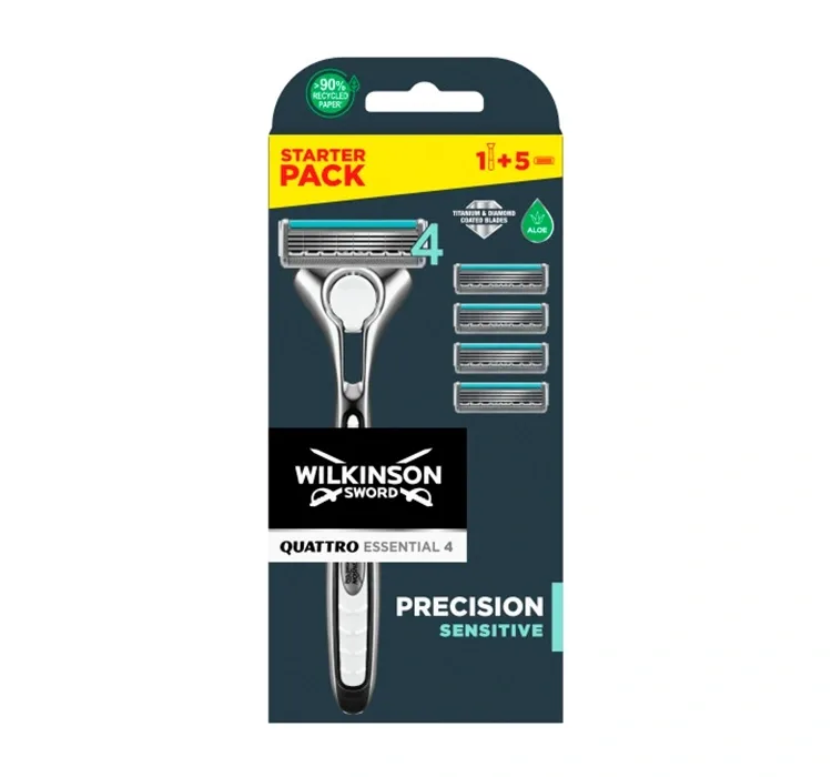 WILKINSON SWORD QUATTRO TITANIUM SENSITIVE ЧОЛОВІЧИЙ СТАНОК ДЛЯ ГОЛІННЯ + 5 КАРТРИДЖІВ