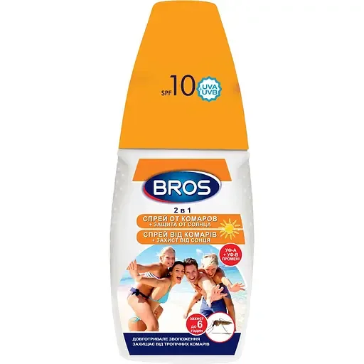 Репелентний засіб Bros 2в1: спрей від комарів + SPF 10+, 50 мл