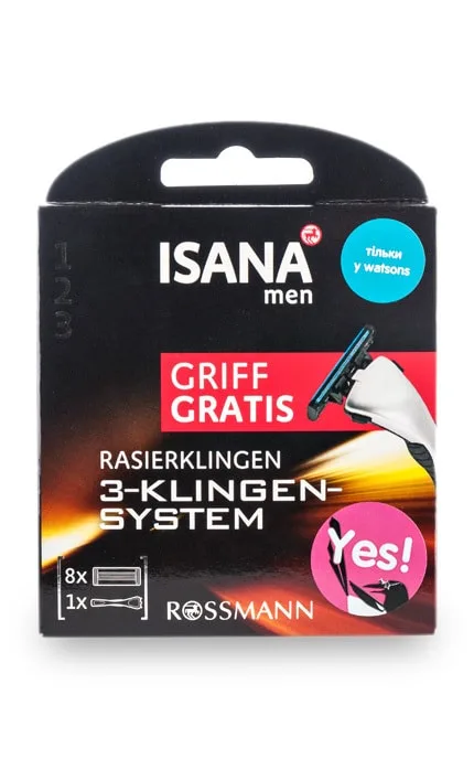 Станок для гоління Isana Men Griff Gratis 3 леза та 8 картриджів 1 шт