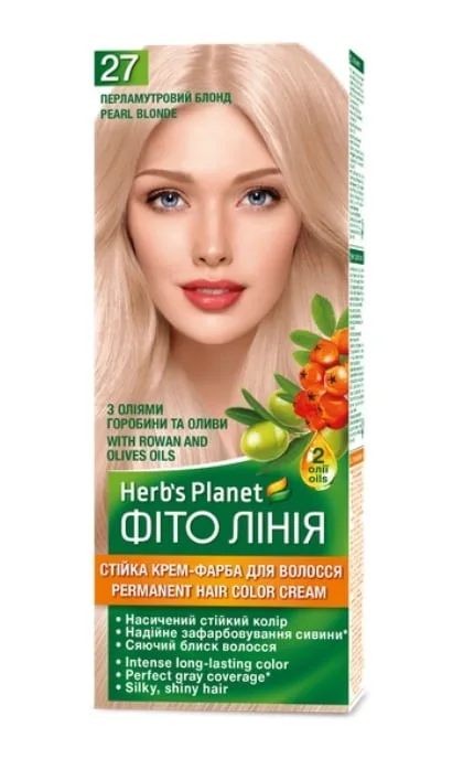 Стійка крем-фарба для волосся Herb`s Planet Фіто Лінія з оліями горобини та оливи Перламутровий блонд тон 27