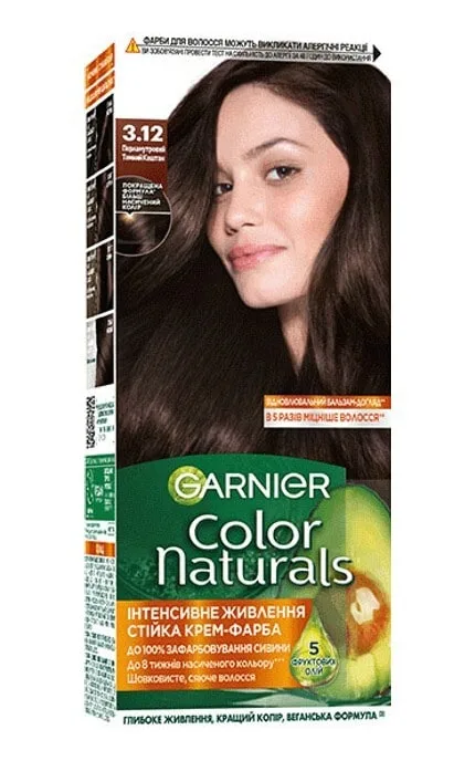 Стійка крем-фарба для волосся Garnier Color Naturals Інтенсивне живлення Перламутровий темний каштан 3.12