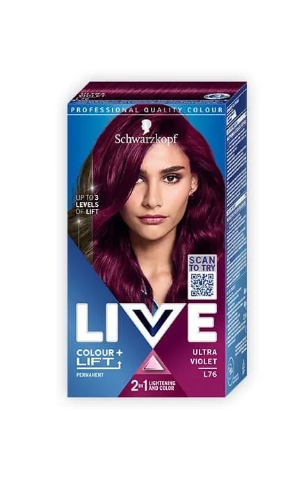 Стійка крем-фарба для волосся Schwarzkopf LIVE Colour + Lift , Ultra Violet Permanent L76 Шокуючий Фіолетовий