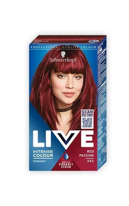 Стійка крем-фарба для волосся Schwarzkopf LIVE Intense Colour, Passion Red 043 Справжній Червоний