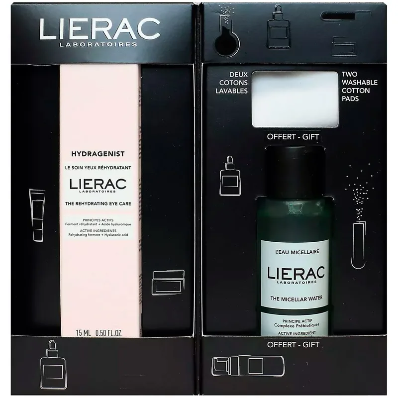 Набір новорічний Lierac (Лієрак) Hydragenist (для контуру очей 15 мл+Вода міцелярна 50 мл+2 диски)