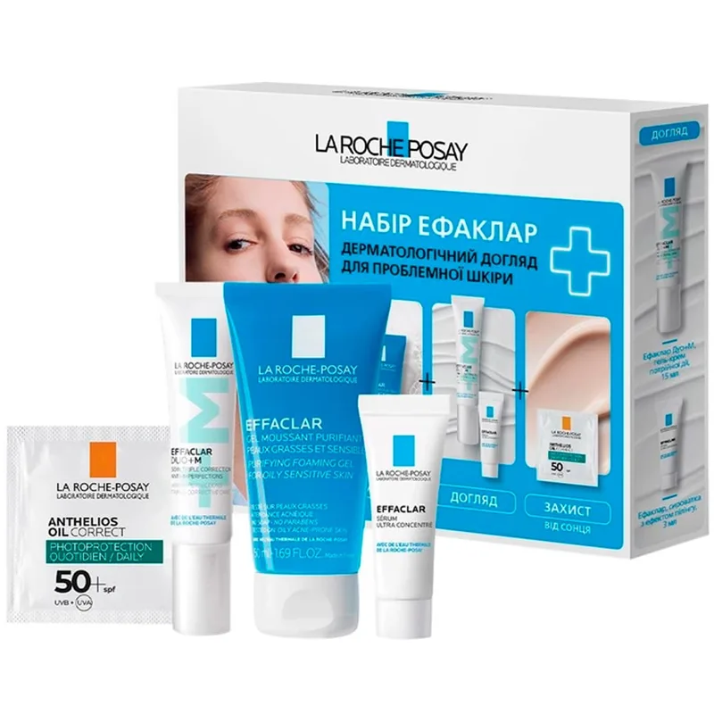 Набір La Roche-Posay (Ля Рош-Позе) Effaclar (Гель-мус Effaclar 50 мл, Effaclar Duo+М 15 мл, Сироватка Effaclar 3 мл, Anthelios Oil Correct 2 мл)