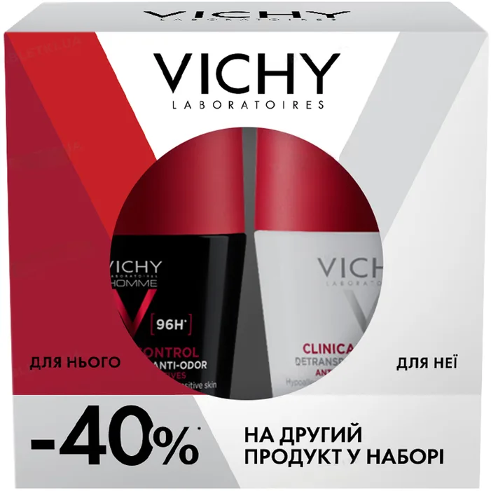 Набір антиперспірантів кулькових Vichy (Віши) 2025 Clinical Control 96 годин захисту (чоловічий 50 мл + жіночий 50 мл)