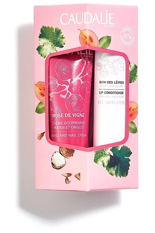 Набір Caudalie (Кодалі) LipHand Duo Rose de Vigne (Крем для рук Rose des Vignes 30 мл + Кондиціонер для губ зволожуючий 4,5 г)