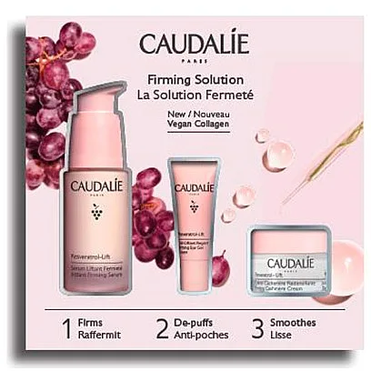 Набір Caudalie (Кодалі) Resveratrol Lift Set (Гель-крем для контуру очей 5 мл + Крем кашемір 15 мл + Сироватка-Зміцнення 30 мл)