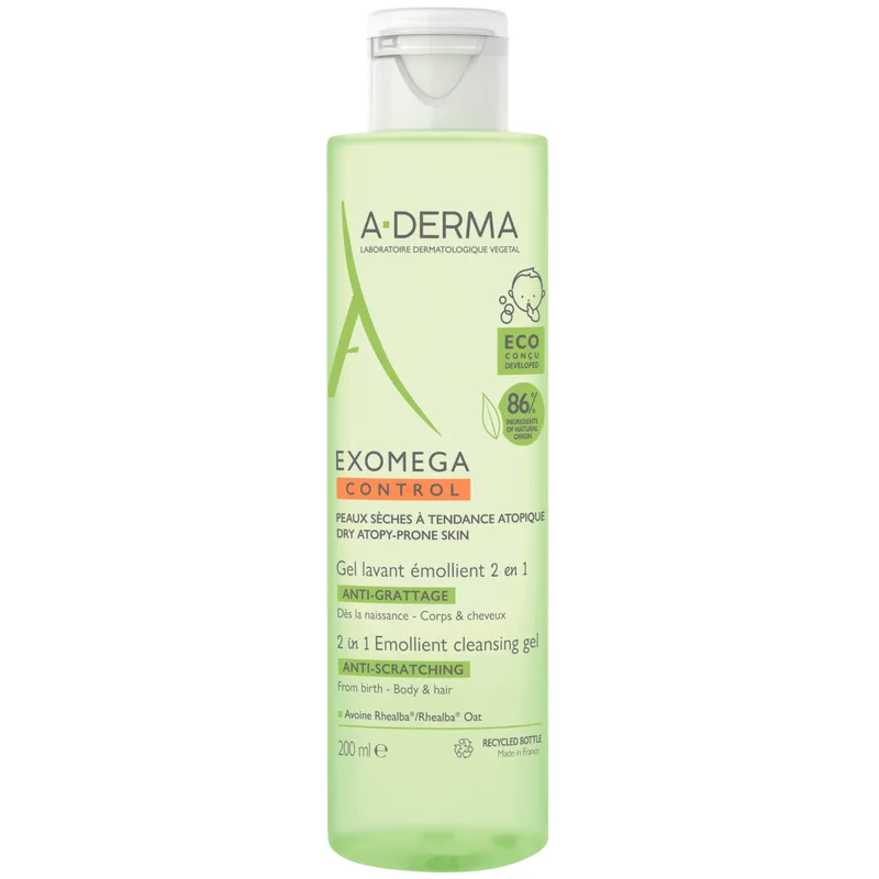Гель-емолент A-Derma (А-Дерма) Екзомега Контроль очищувальний для сухої шкіри для обличчя та тіла, 200 мл