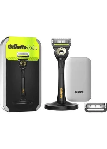 Станок для гоління чоловічий (Бритва) Gillette Labs + 2 картриджа з підставкою и кейсом Black