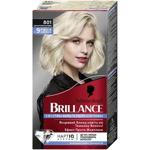Стійка крем-фарба для волосся Schwarzkopf Brillance 801 діамантовий блондин 142.5 мл