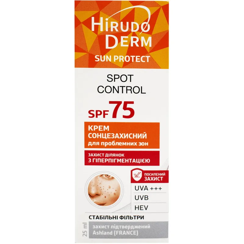 Крем сонцезахисний Hirudo Derm Sun Protect Spot Control для проблемних зон SPF 75, 25 мл
