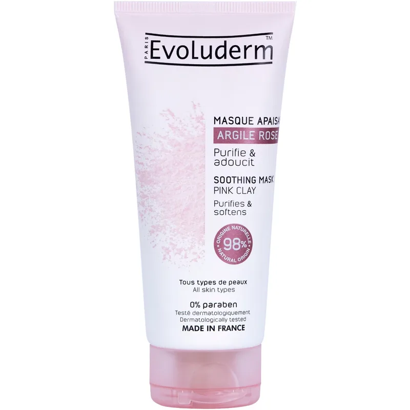 Маска Evoluderm (Еволюдерм) для всіх типів шкіри заспокійлива з рожевої глини, 100 мл