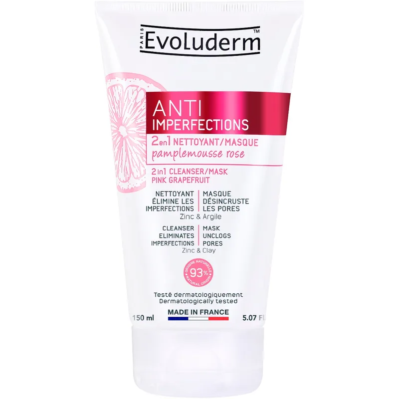 Маска Evoluderm (Еволюдерм) для обличчя 2 в 1 очищуюча з екстрактом рожевого грейпфруту проти недосконалостей шкіри 150 мл