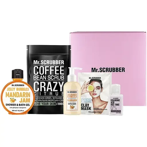 Подарунковий набір Mr.Scrubber Crazy Citrus: Кавовий скраб 200 г + Крем-гель для тіла 150 мл + Гель для душу 300 мл + Тонік 30 мл + Маска для обличчя 15 г