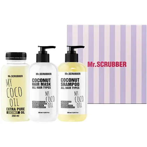 Подарунковий набір Mr.Scrubber з кокосовою олією Зволоження і відновлення: Шампунь 250 мл + Маска для волосся 250 мл + Олія для волосся 250 мл