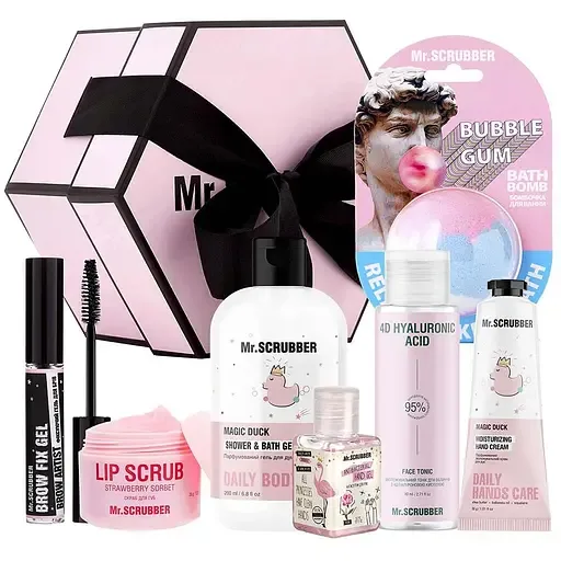 Подарунковий набір Mr.Scrubber Teen Set: Молочко для тіла 150 мл + Тонік для обличчя 80 мл + Тканинна маска 15 мл + Гель для брів 9 мл + Бомба для ванни 200 г + Крем для рук 30 мл + Антисептик для рук 30 мл