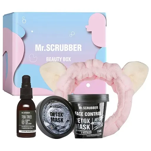 Подарунковий набір Mr.Scrubber Pure&Detox: Маска для обличчя 150 г + Пов'язка для волосся + Крем для обличчя 55 мл
