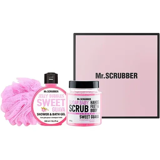 Подарунковий набір Mr.Scrubber Sweet Guava: Цукровий скраб 300 г + Гель для душу 300 мл + Мочалка Хмаринка