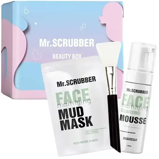 Подарунковий набір Mr.Scrubber Mattifying Daily Care: Маска для обличчя 150 г + Мус для вмивання 150 мл + Шпатель для масок