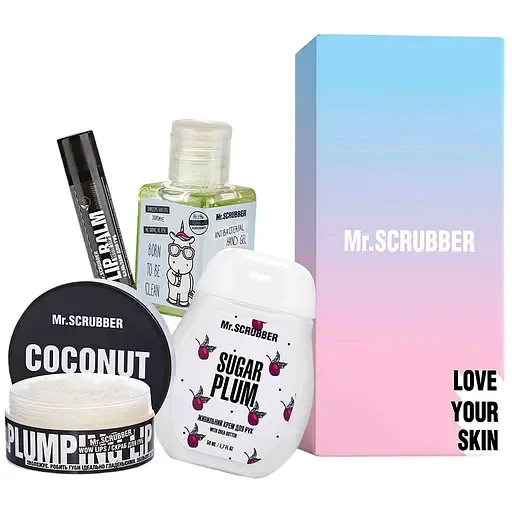 Подарунковий набір Mr.Scrubber Sweet Coconut: Скраб для губ 50 мл + Бальзам для губ 5 г + Крем для рук 50 мл + Антисептик для рук 30 мл