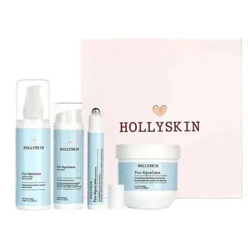 Набір косметики для обличчя Hollyskin Pro-Squalane: Пілінг-скатка 120 мл + Скраб 250 мл + Крем 50 мл + Сироватка від темних кіл навколо очей 15 мл