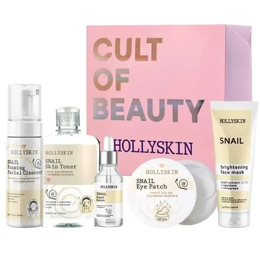Набір косметики для обличчя Hollyskin Snail Smart Care Maxi Set: Сироватка 30 мл + Маска 100 мл + Очищаюча пінка 150 мл + Тонік 250 мл + Патчі під очі 100 pcs