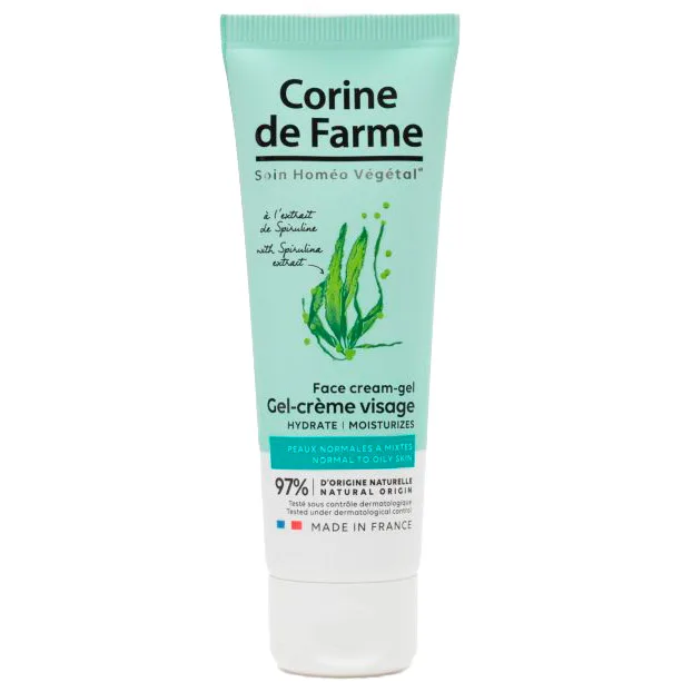 Гель-крем Corine de Farme (Корін де Фарм) з екстрактом спіруліни для нормальної та жирної шкіри обличчя, 50 мл